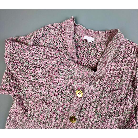 J.Jill Pink Green Cotton Knit Button Cardigan M Petite Cozy Textured - Picture 1 of 7